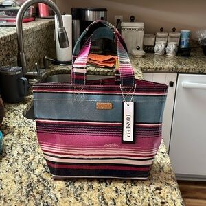 Consuela Pink and Blue Striped Tote Bag